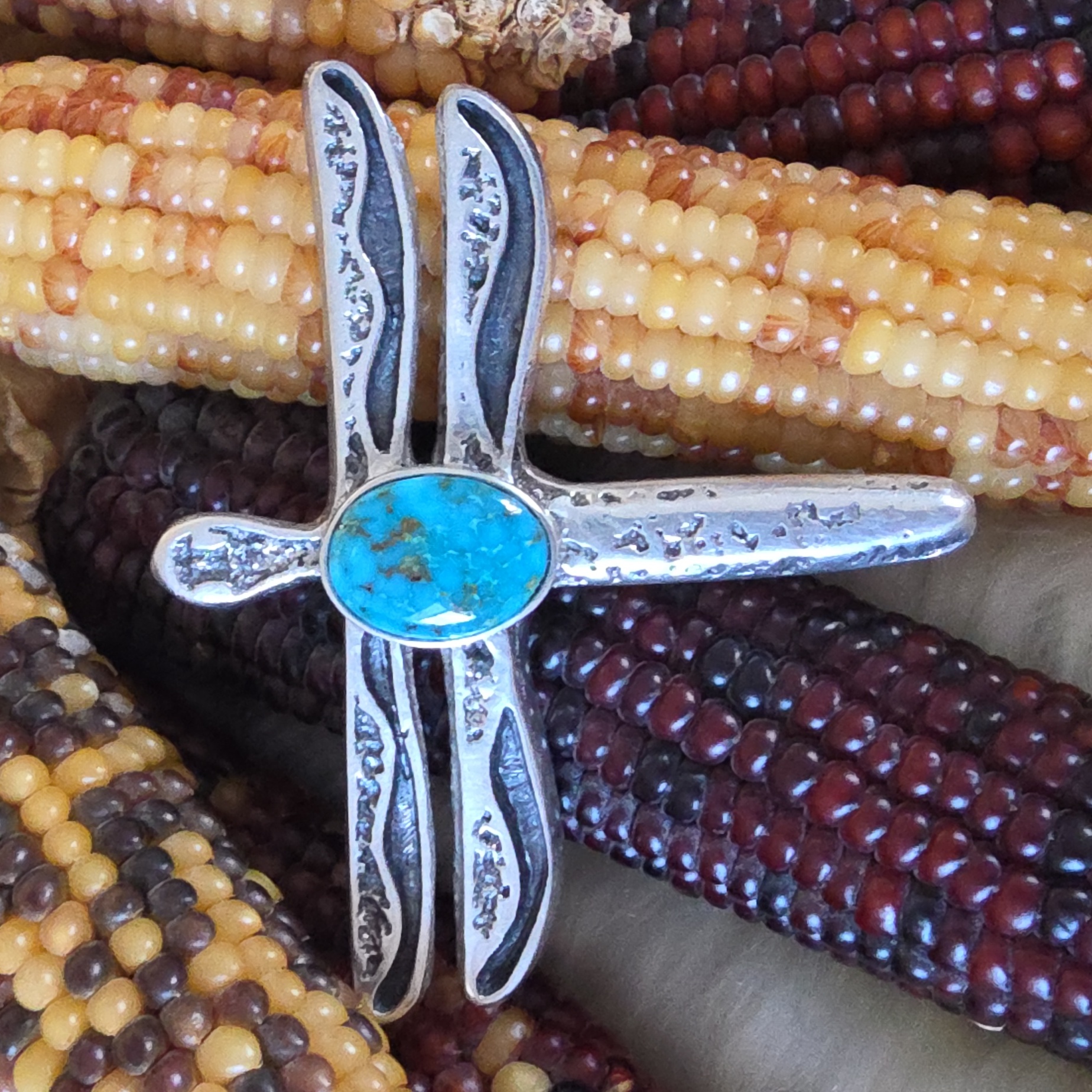 Amazing Native American Navajo Turquoise Sandcast Dragonfly Pendant 268$